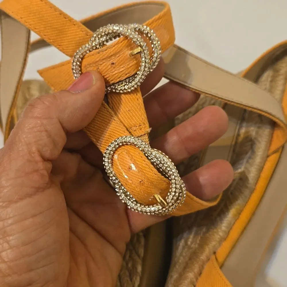 Stuart Weitzman Women’s Orange Espadrille Platform Wedge Sandal Size 8.5‎